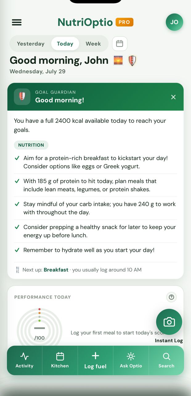 Goal Guardian checking in with the day's plan